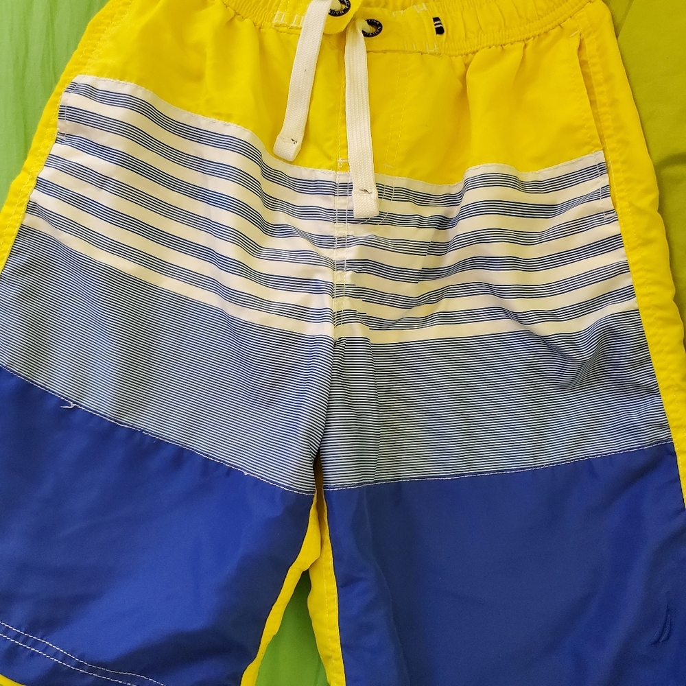 Boys nautica swim trunks L 14/16 blue and yellow stripes